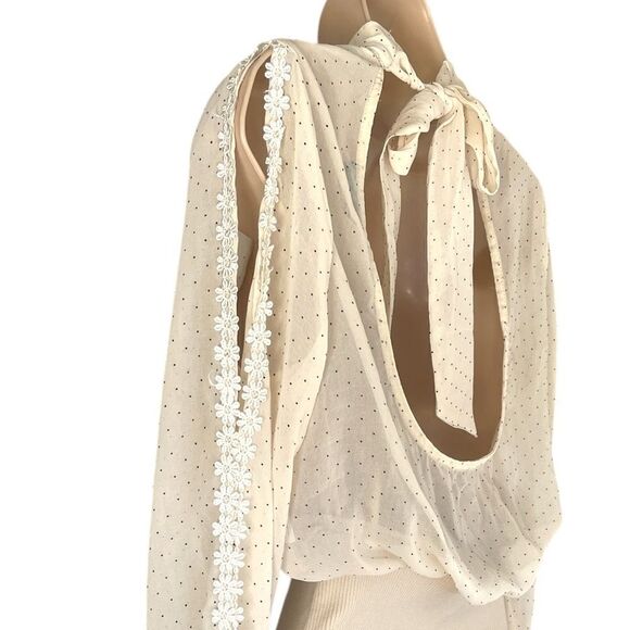 SOHO TOP Double Split Sleeves Polka Dot Blouse High Neck open back - Picture 3 of 6